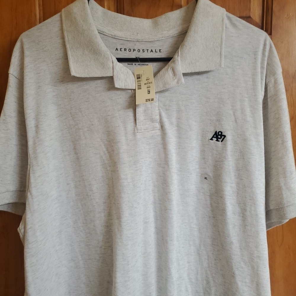 Aeropostale XL Polo Shirt Mens‎ Grey Short Sleeve A87 Logo Casual Preppy New